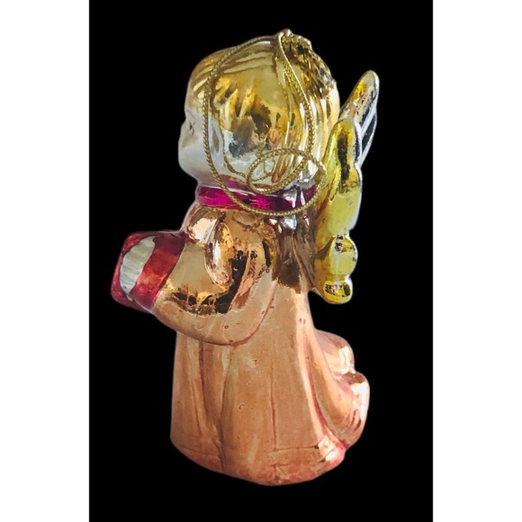 Autom Angel Gold Metallic Tone Porcelain Christmas Ornament China New Old Stock - Picture 3 of 7